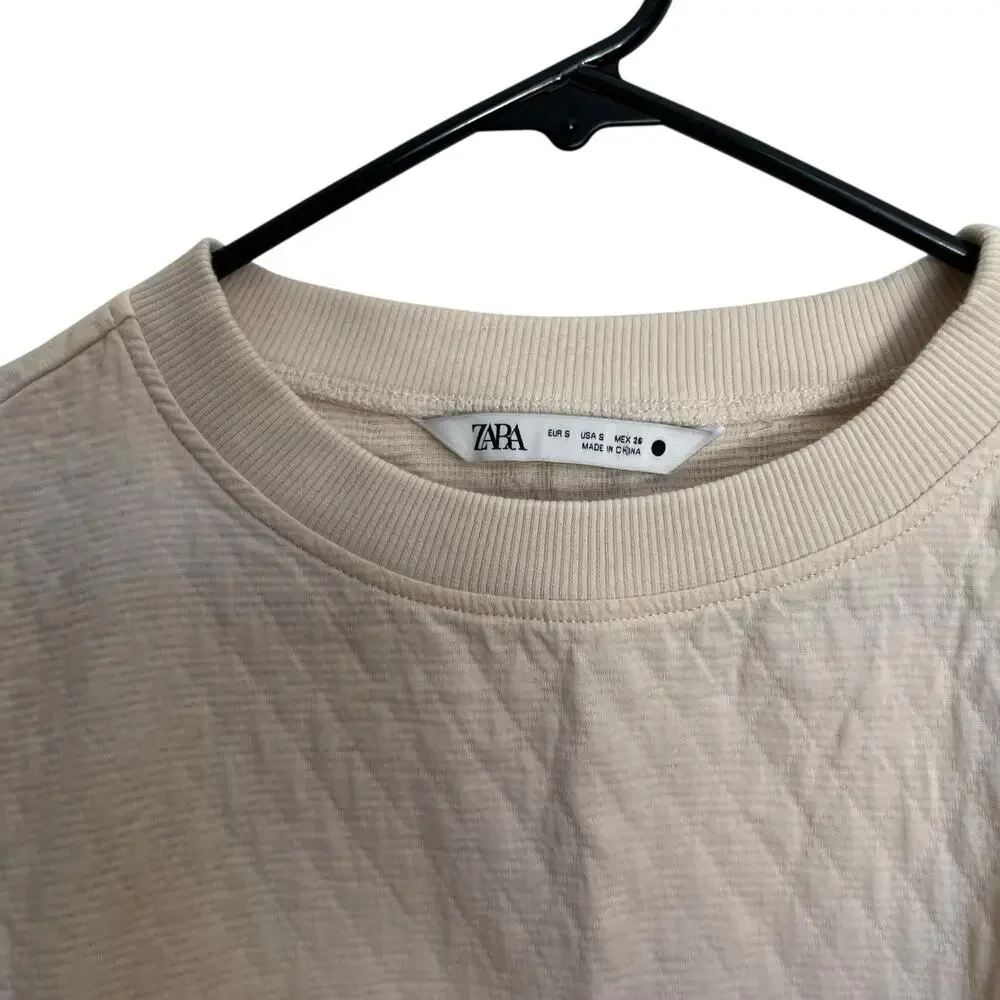 Zara Quilted Vest Layered Top White Flowy Blouse Cream Overlay Side Ties Office